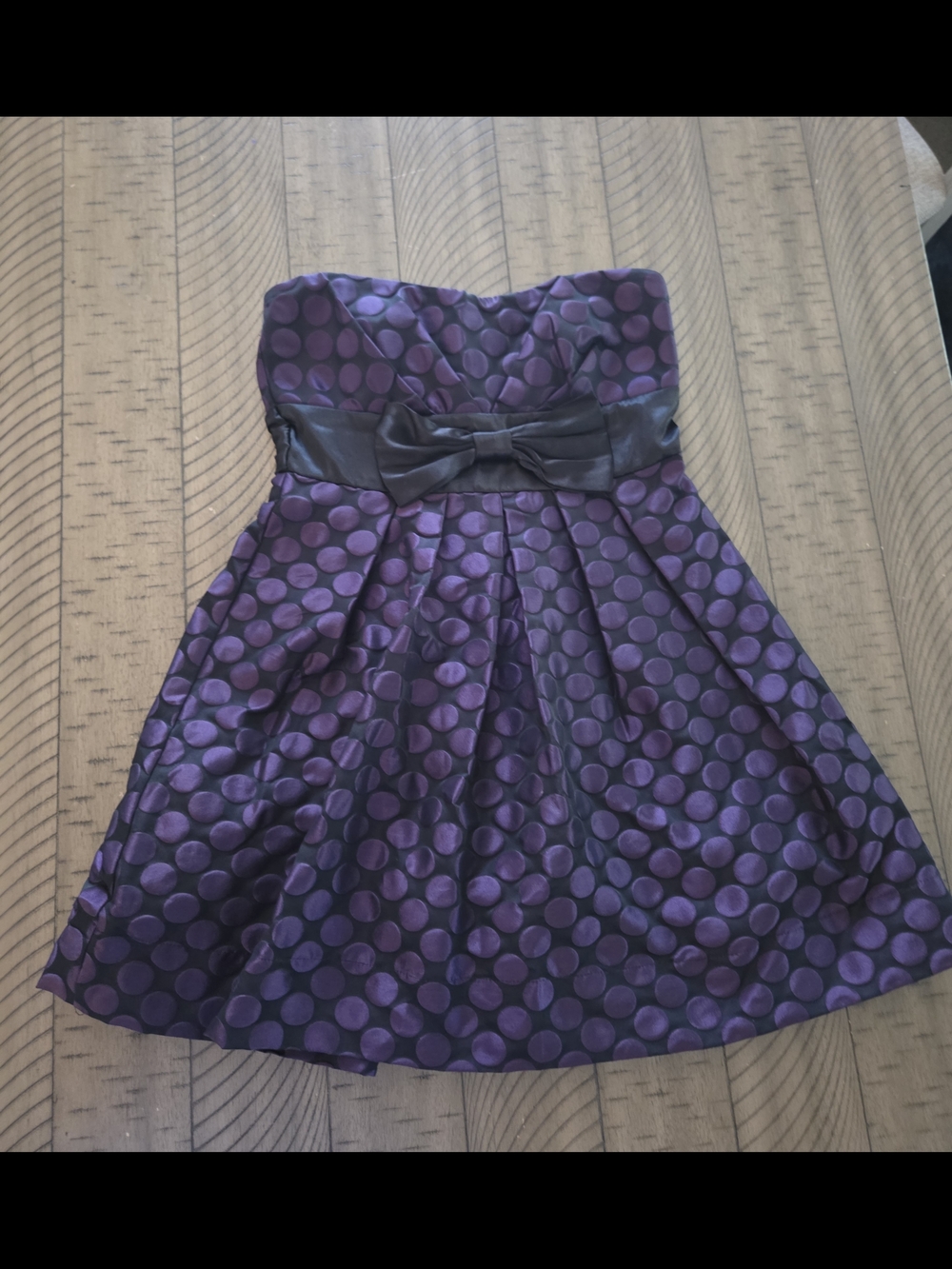 Speechless Strapless Purple Polka Dot Party Dress with Bow Waist